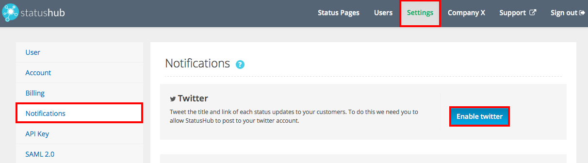 Setting up the Twitter Integration – StatusHub